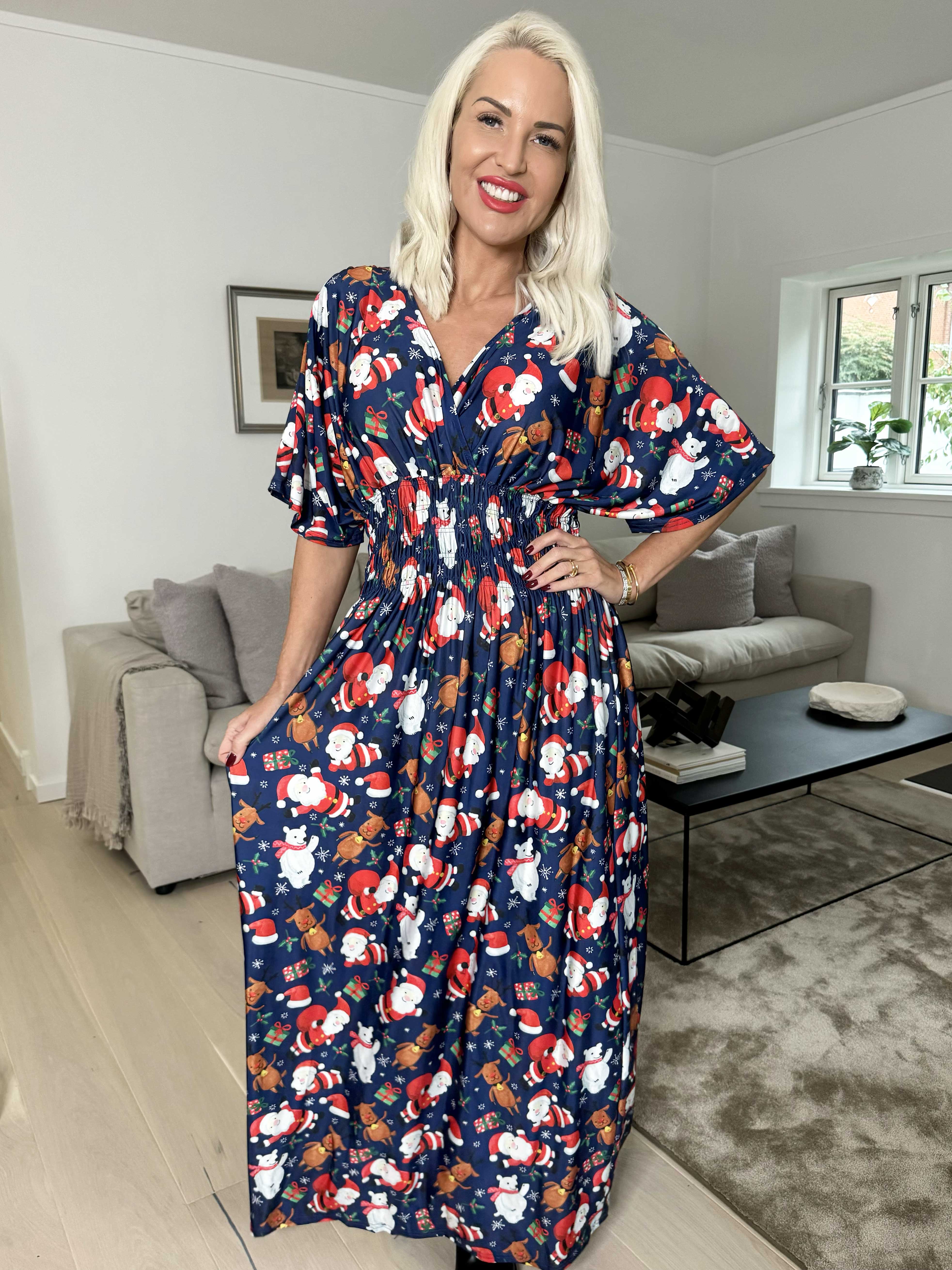 Pams Christmas - Lång klänning med resår och julmotiv